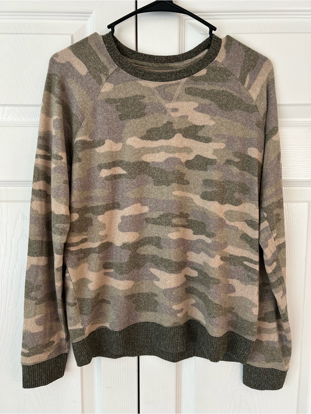 NWOT Lucky Brand Women’s Green Camo Print Crew Neck Tunic Blouse Shirt Size M